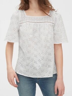 GAP White peasant Eyelet Square-Neck Top